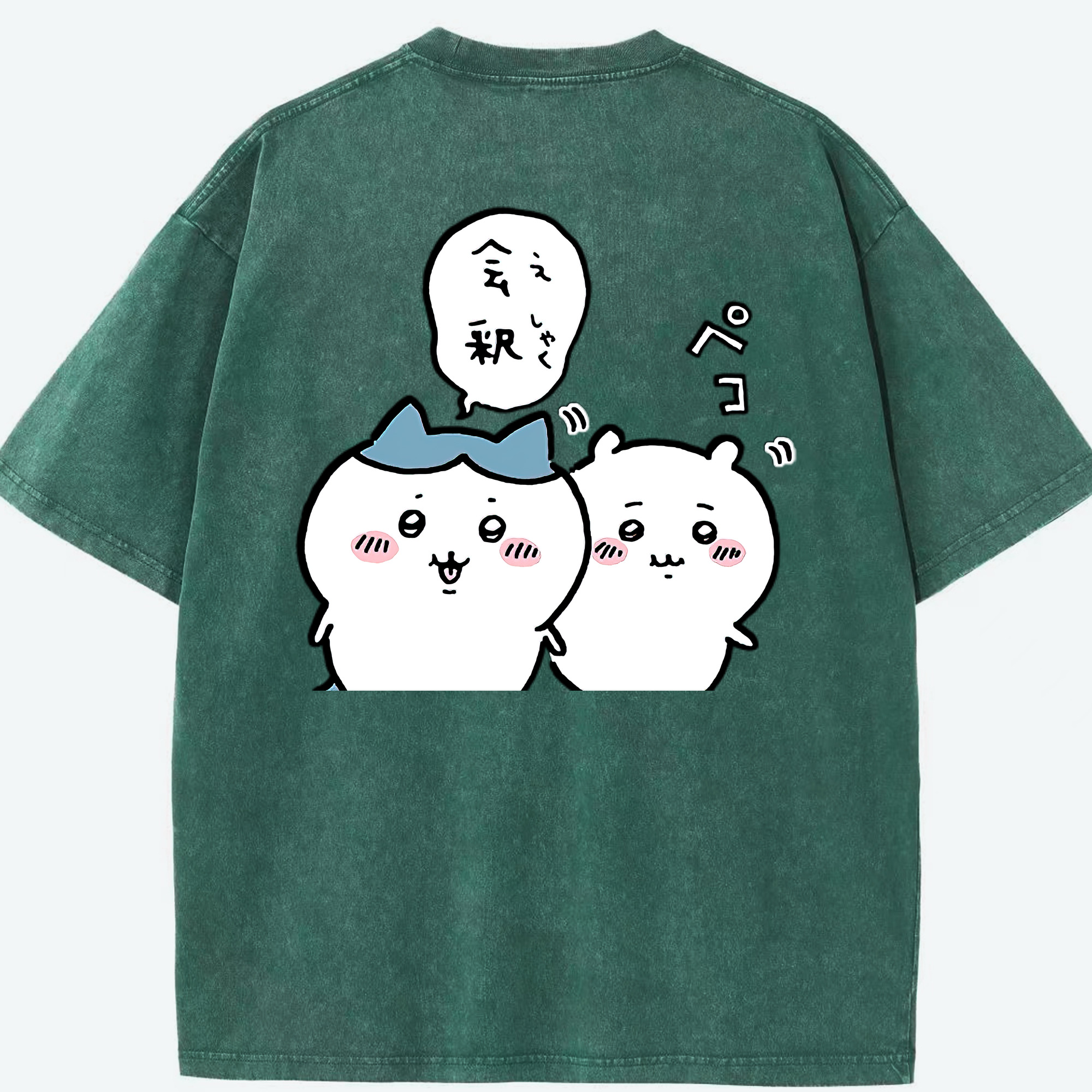 （画像用） ちいかわ ハチワレ Chii-kawa hachiware 綿100% ヴィンテージ風 半袖Tシャツ（背面プリント）